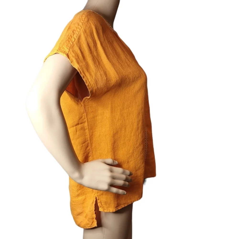 100%‎ Linen NWT House of Harlow Embroidered Orange Blouse Top Shirt Size M